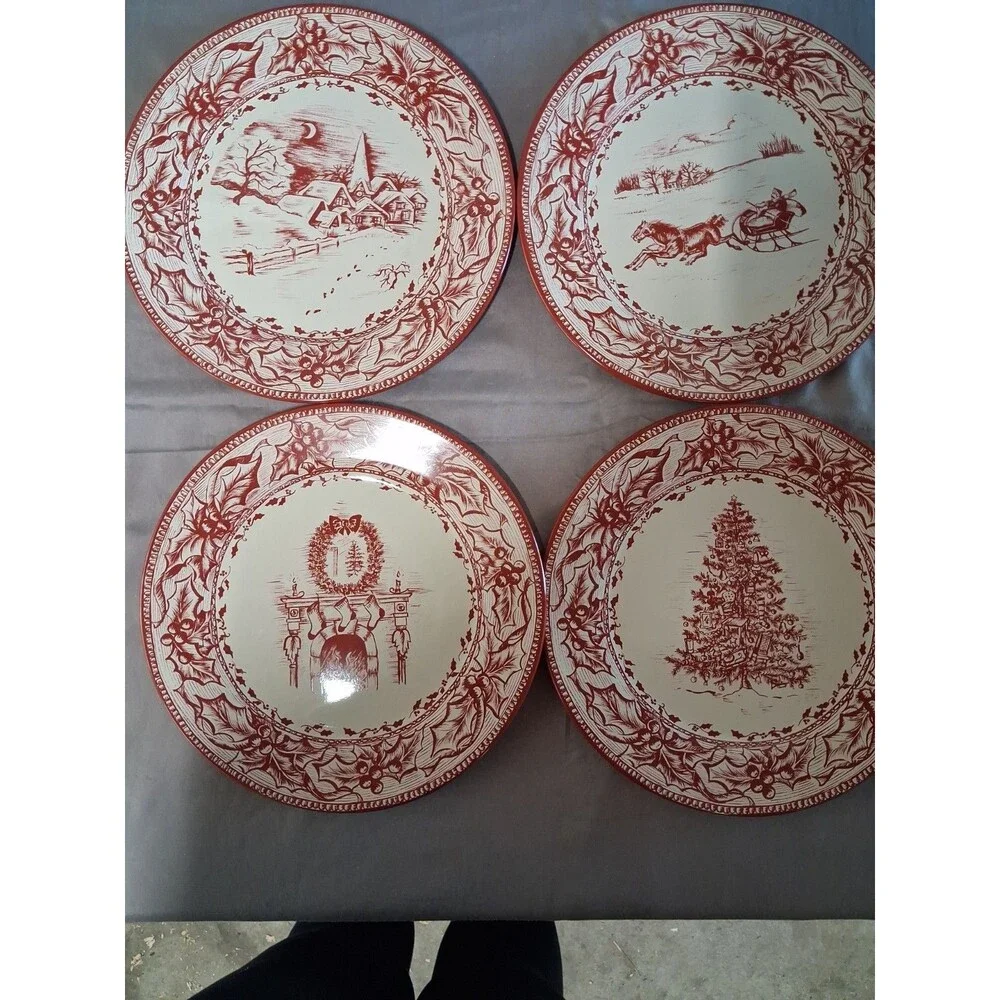 Restoration Hardware Rare Holiday Set of 4 Assorted Tin Plates 2005--NEW